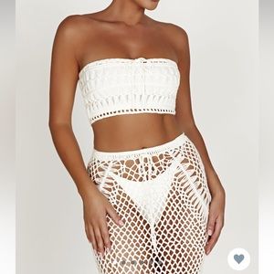 Meshki Bonnie Crochet Bandeau Top - White - size small